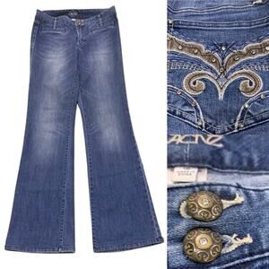 Y2K Cache Jeans 10 Flare Bootcut Bling Rhinestone Embellished Pockets